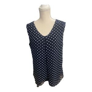 Adele & May Women Blouse Size XL Sleevless Blue White V-Neck Polka Dots Layered